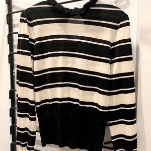 Who What Wear Black & White Ruffle Neck Top